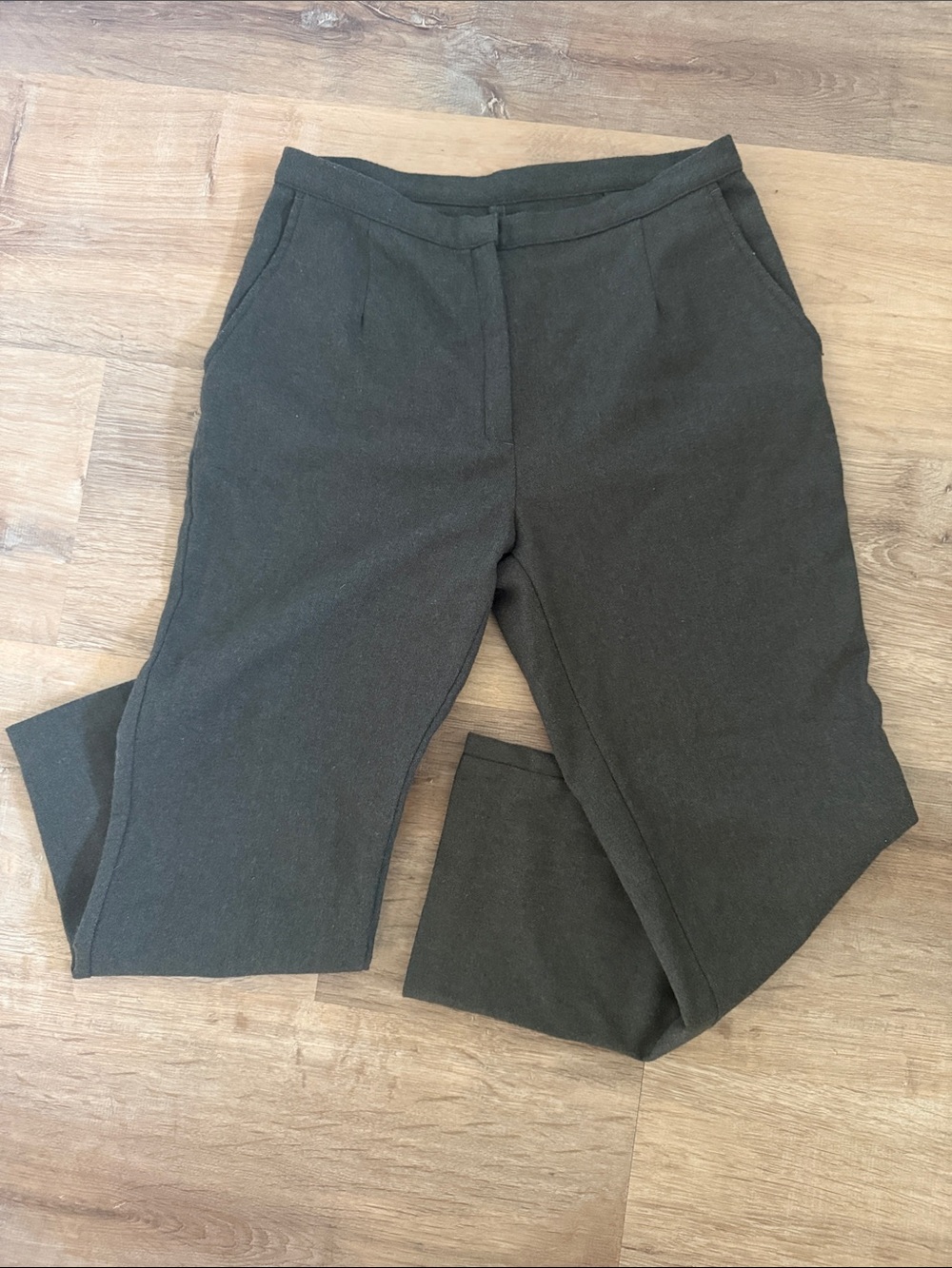 Cropped Ankle Pants in Dark Olive - Women's Tailored Wool